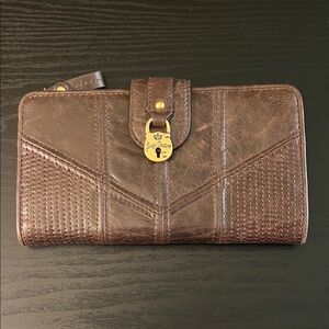 Juicy Couture Brown Leather Wallet with Gold Padlock Detail